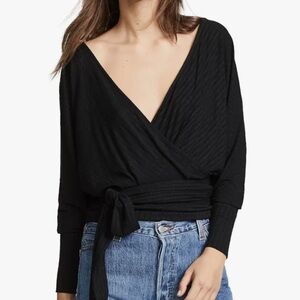 Free People Women's Black East Coast Wrap Top